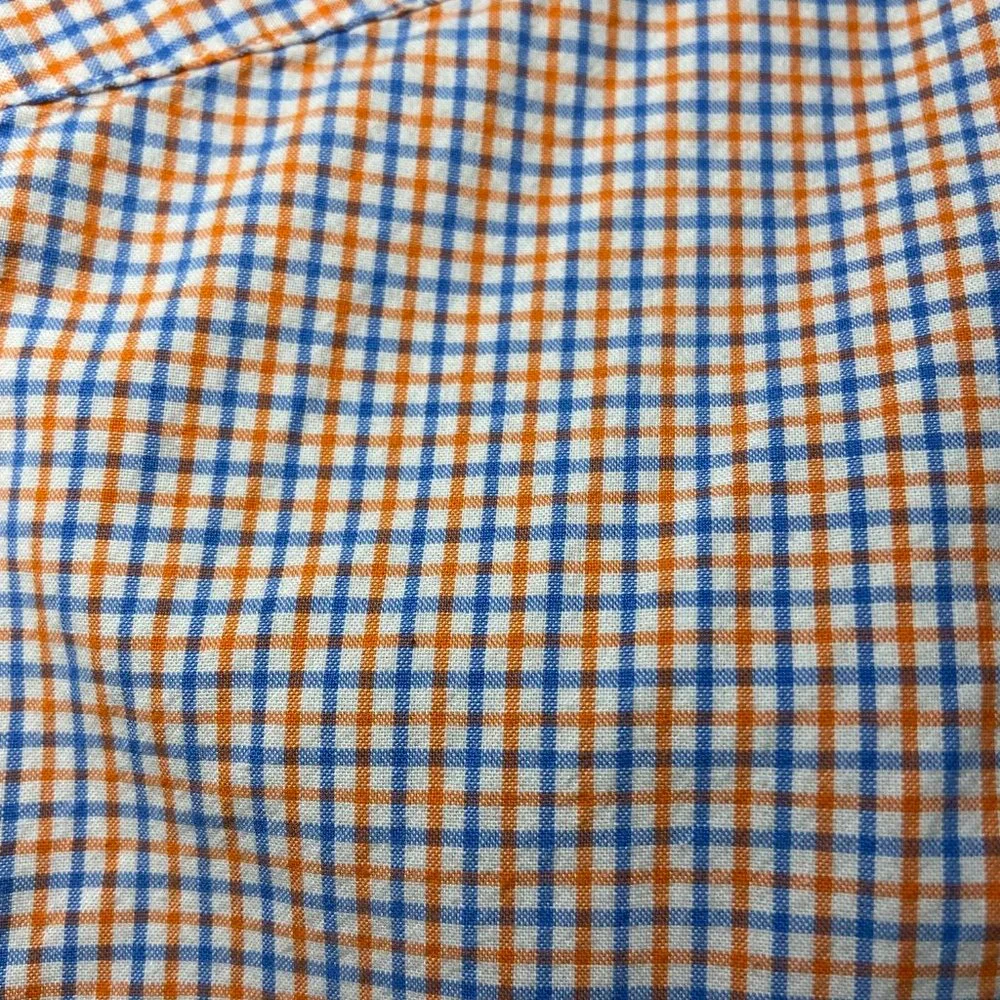 J. Crew Men's Blue, White & Orange Gingham Print Button Down Shirt Size Small